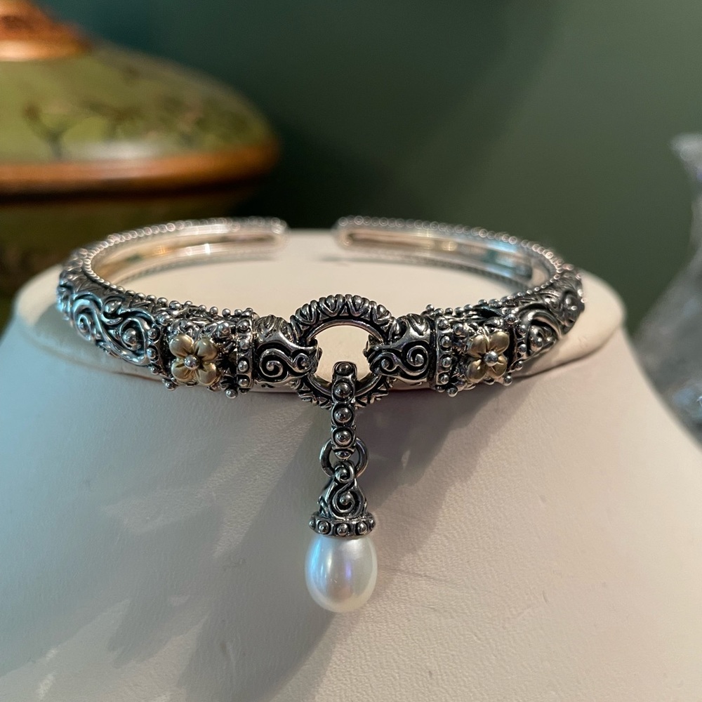 Barbara Bixby Hinged Cuff Bracelet With Pearl Enhancer Charm